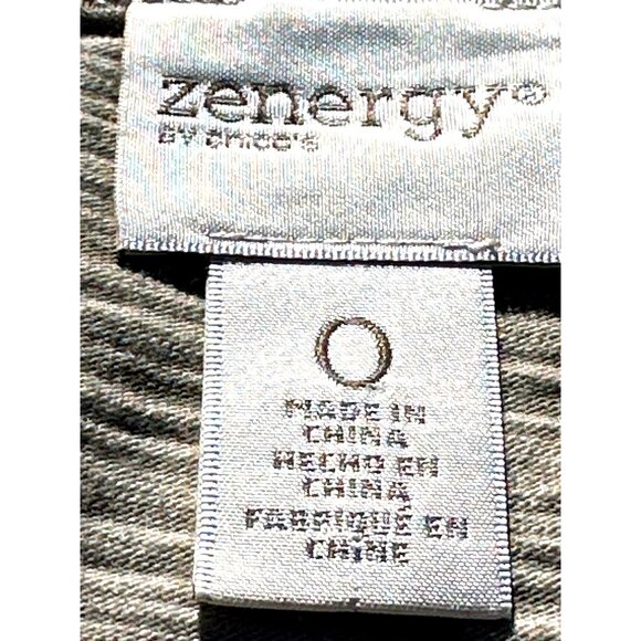 Chicos Olive Green Gray Blouse Top Embroidered Lace Hem Scoop Neck Blouse Size 3 - Picture 5 of 11